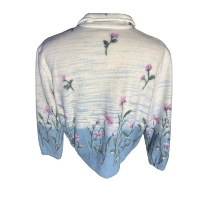 Vintage Teddi Fleece Zip Jacket Women’s Large Blue Floral 90s Made in Mexico