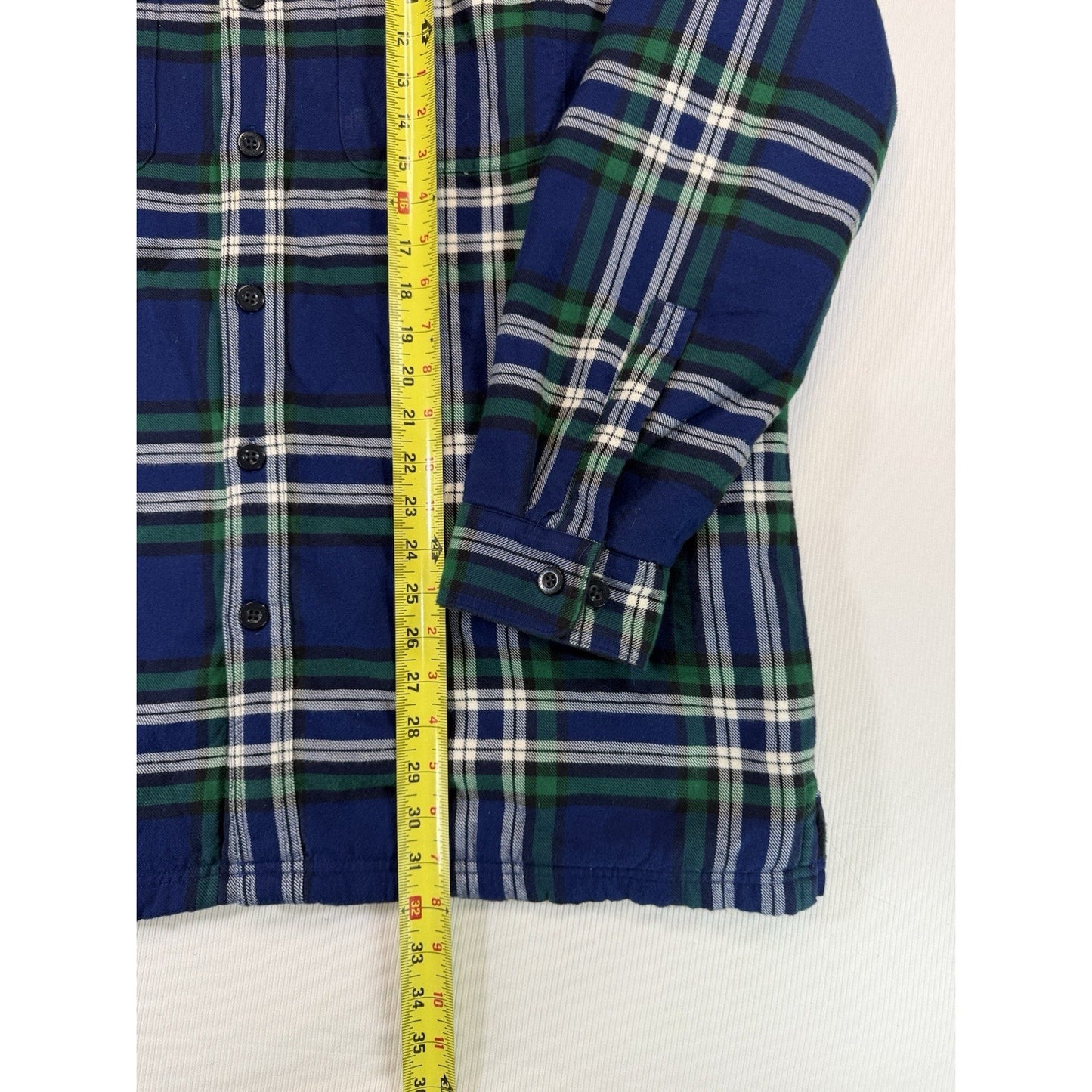 L.L. Bean Lined Flannel Shirt Jacket Mens L Blue Green Plaid