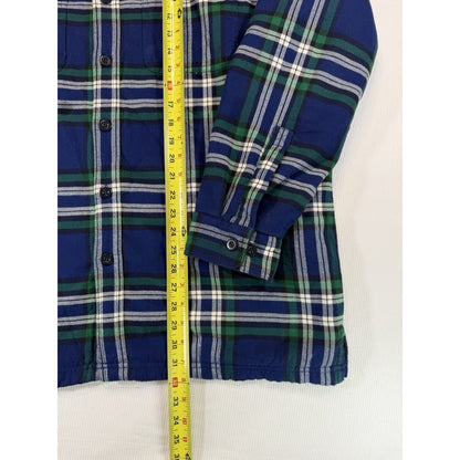 L.L. Bean Lined Flannel Shirt Jacket Mens L Blue Green Plaid