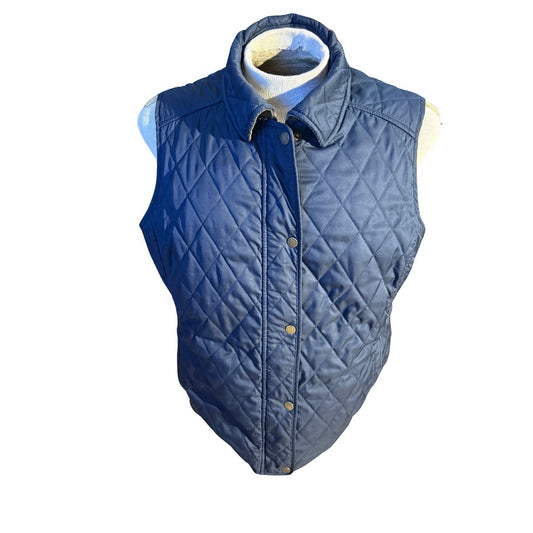 L.L. Bean Women’s Quilted Vest XL Blue Plaid Lining Snap Front Winter