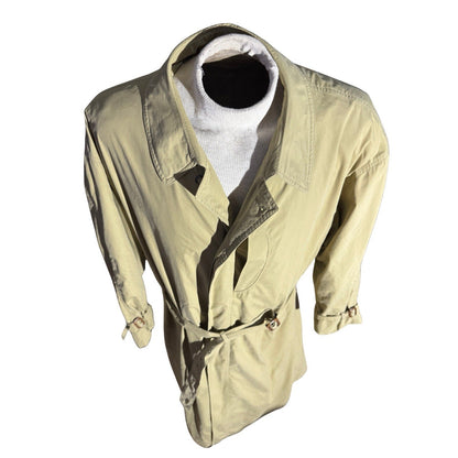 Vintage 1980s Bugatti Germany Trench Coat Khaki Belted Raincoat 54 Iridescent
