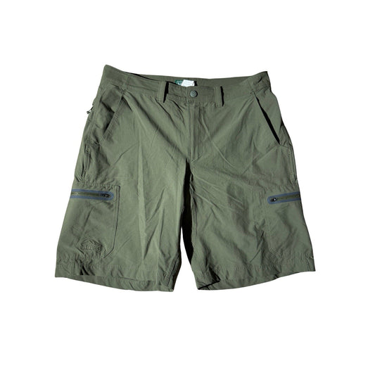 L.L.Bean Men’s Cargo Hiking Shorts 33W Olive Nylon Stretch Outdoor Trail