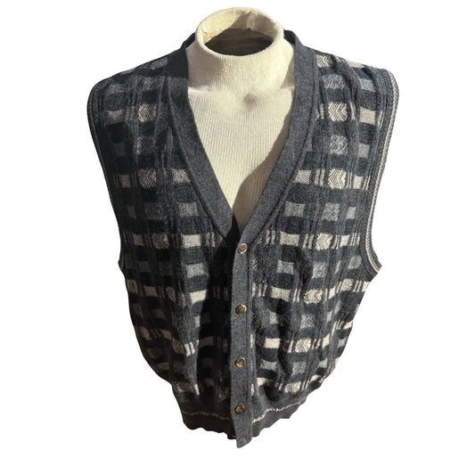 Murano Mens XXL Sweater Vest Cardigan Wool Blend Italy Grandpa Geometric