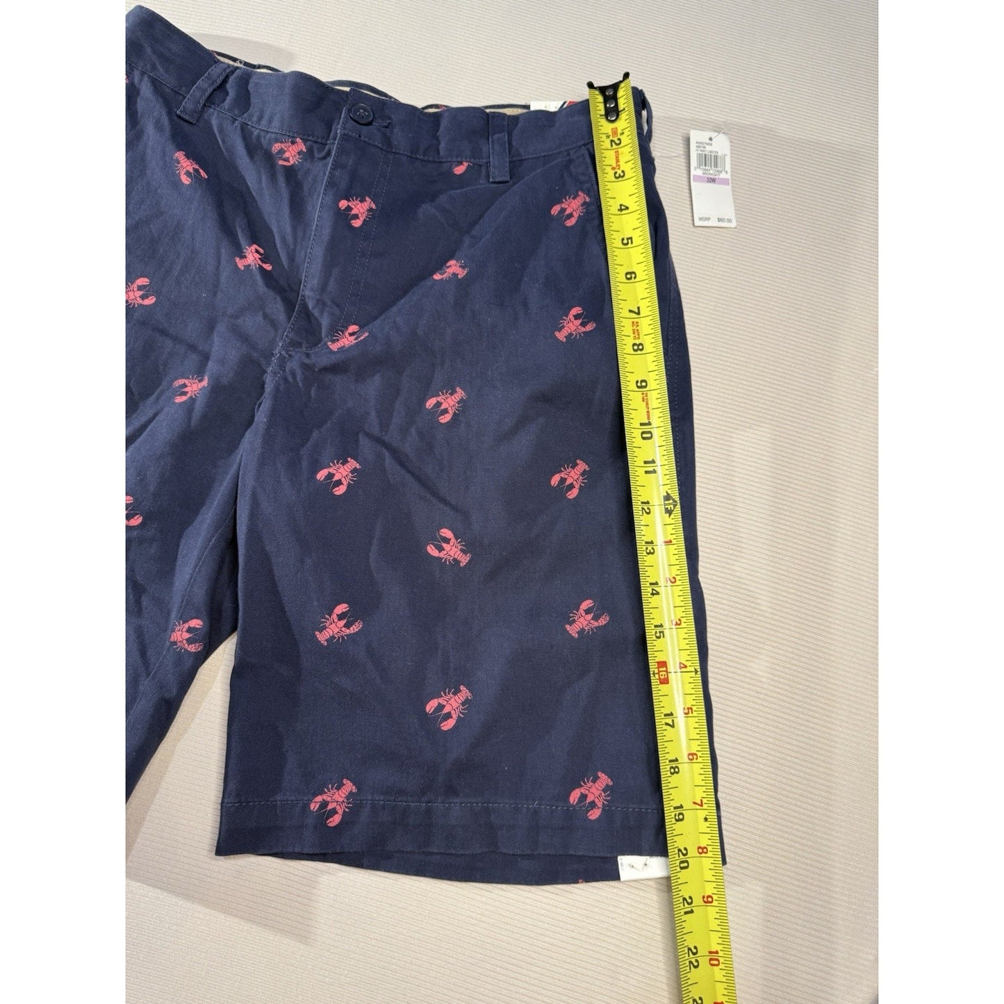 IZOD Men’s 32 Navy Lobster Print Flat Front Shorts Cotton Chino Preppy NWT