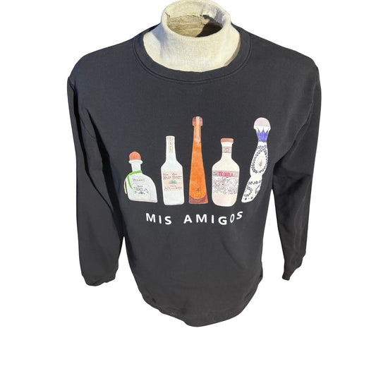 Mis Amigos Tequila Bottles Sweatshirt Women’s Large Black Crewneck Pullover