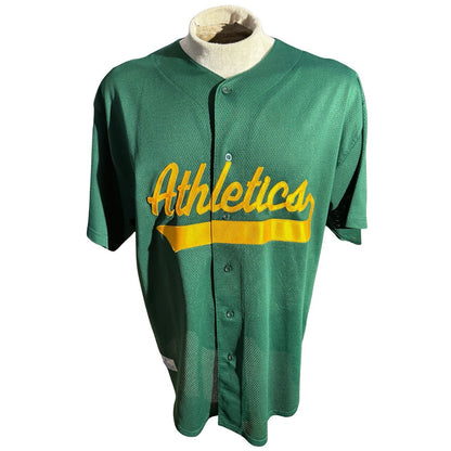 Vintage Russell Athletic Oakland Athletics Jersey XL Green Gold #7 Mesh Button
