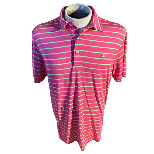 Southern Tide Club Skipjack Polo Shirt Pink Green Stripe Performance Men’s M