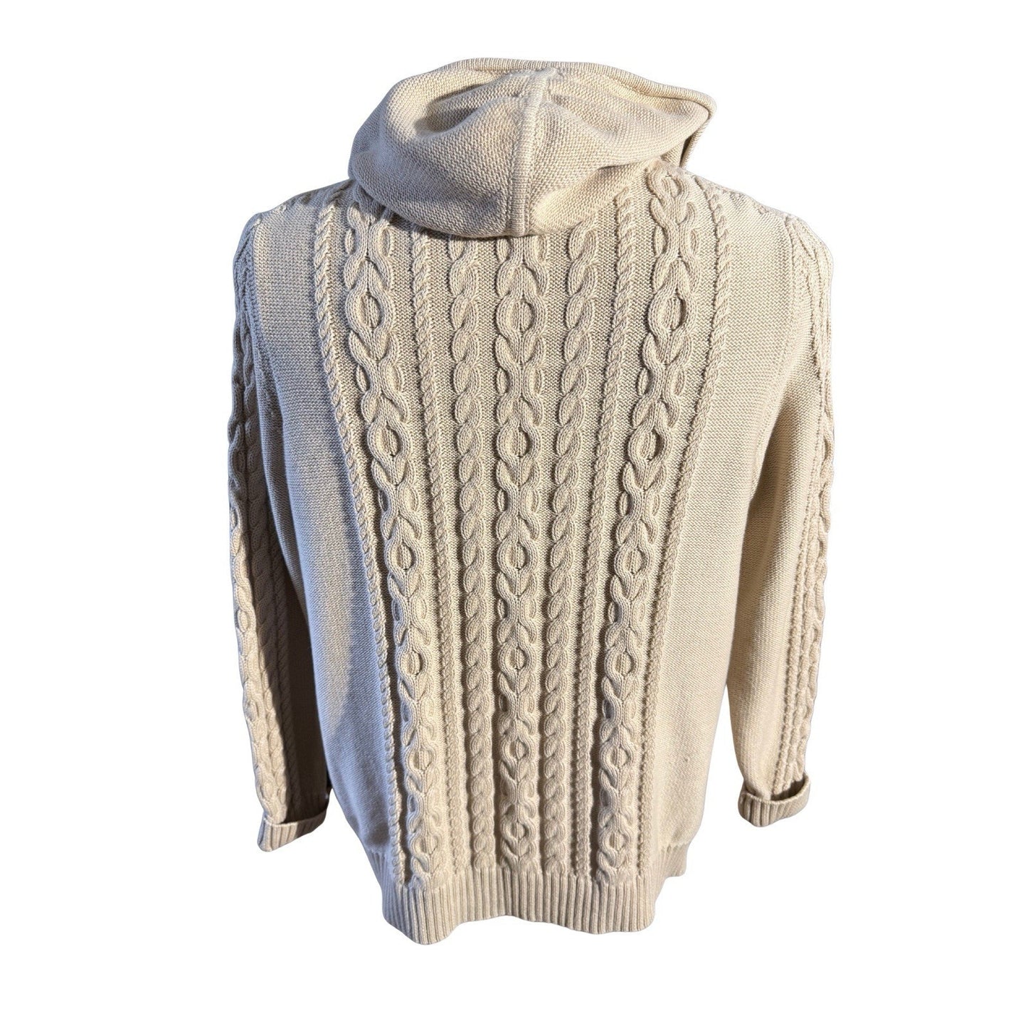 LL Bean Sweater Womens Size 1X Cable Knit Full Zip Hooded Long Sleeve Beige