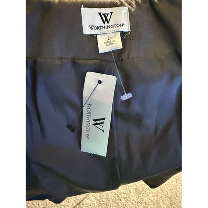 Worthington Women’s Faux Suede Ruffle Jacket Belted Brown Size L NWT