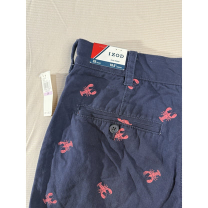 IZOD Men’s 32 Navy Lobster Print Flat Front Shorts Cotton Chino Preppy NWT