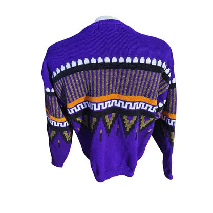 Vintage Concrete Sweater Cardigan Purple Geometric Knit Made in Hong Kong M