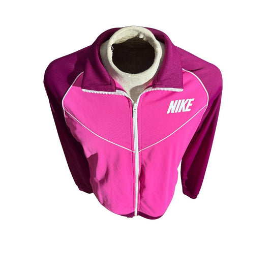 Nike Women Track Jacket Pink Magenta White Piping Full Zip Retro Style 279