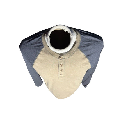 Solaris Men’s Henley Shirt Large Tan Gray Raglan Long Sleeve Casual