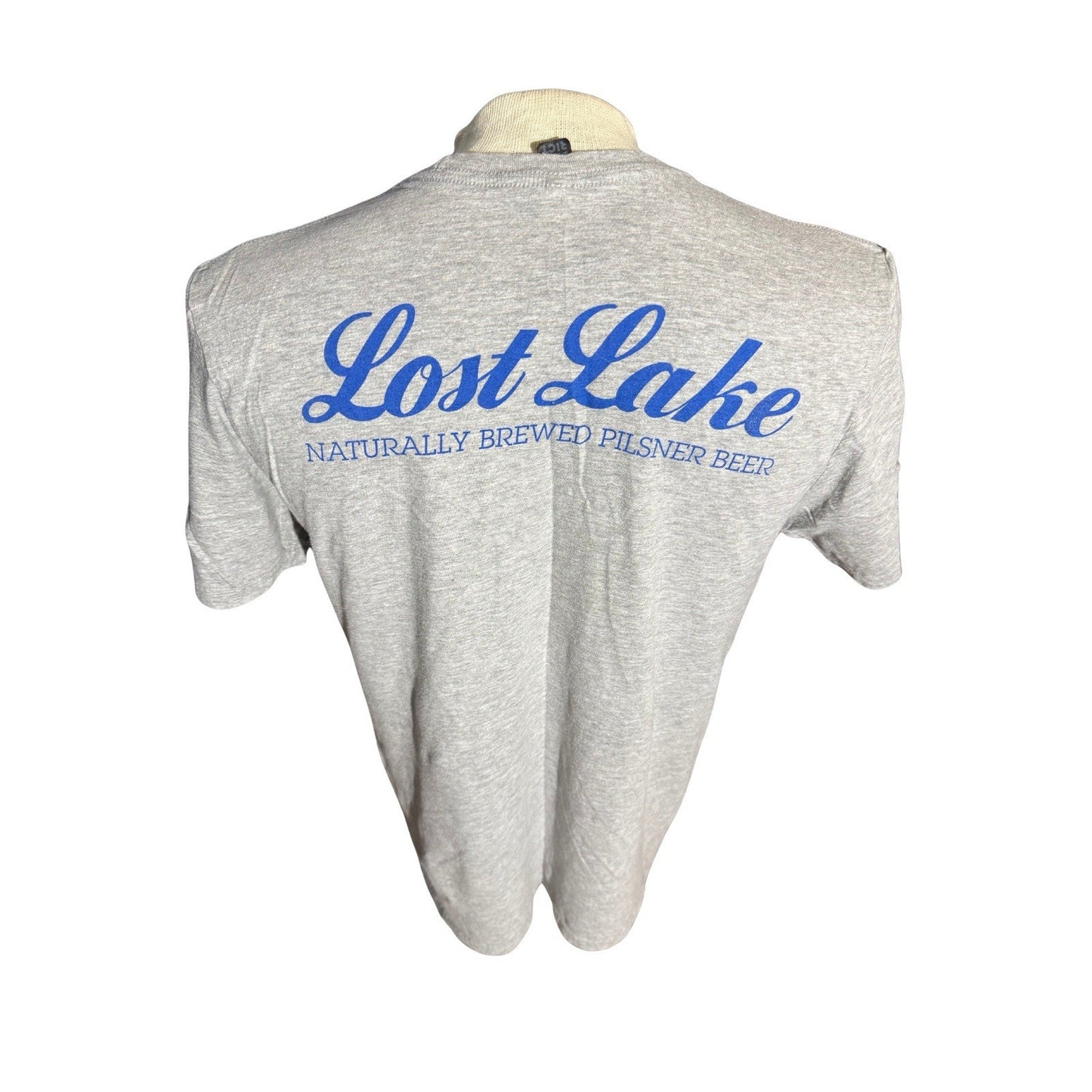 Lost Lake Pilsner Beer T Shirt Gray Size Large Brewery Promo Wisconsin 274