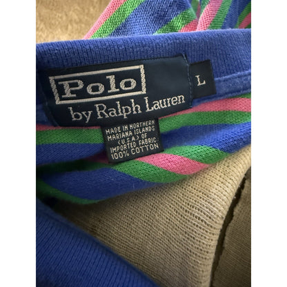 Vintage Polo Ralph Lauren Striped Polo Shirt Blue Green Pink Men’s L USA Made