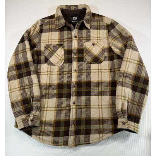 Weatherproof Vintage Men's Sherpa Lined Plaid Flannel Shacket Jacket Tan / Brown