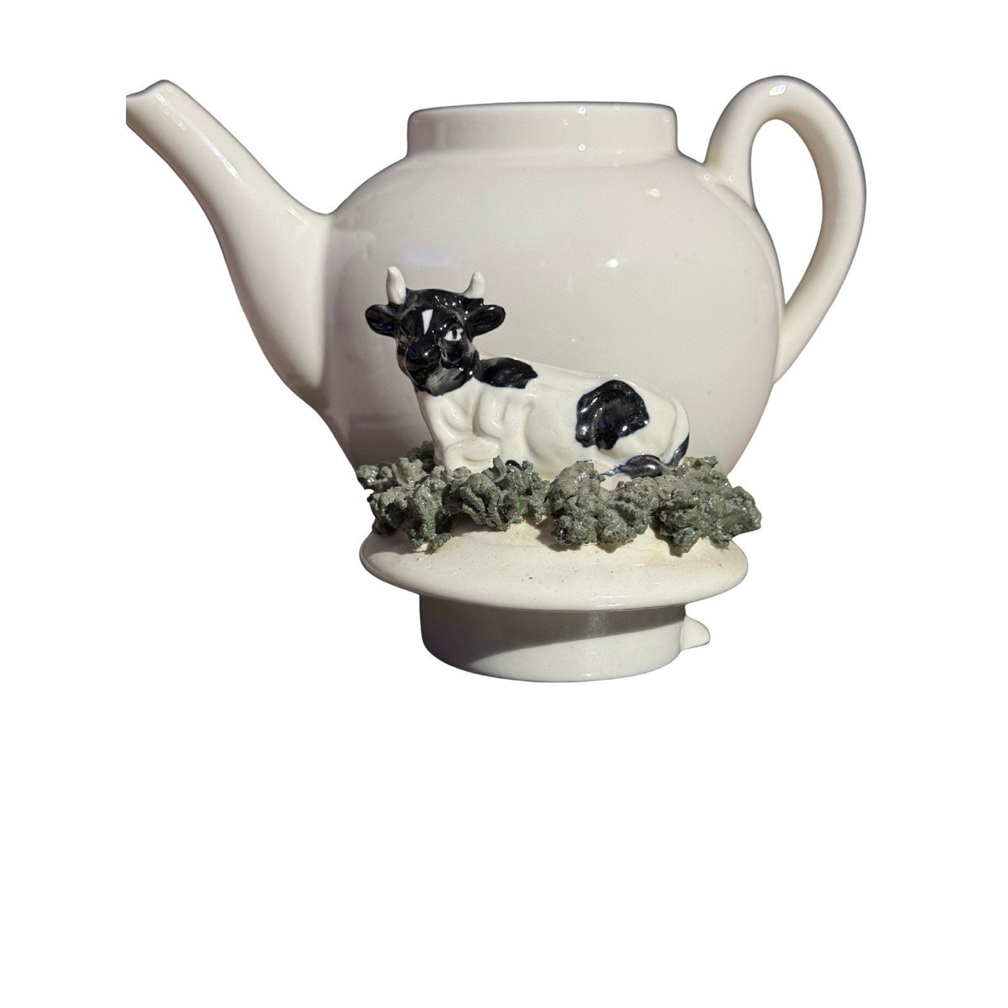 Vintage 1982 Mann China Black/White Holstein COW Teapot w/Lid