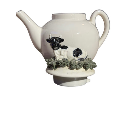 Vintage 1982 Mann China Black/White Holstein COW Teapot w/Lid