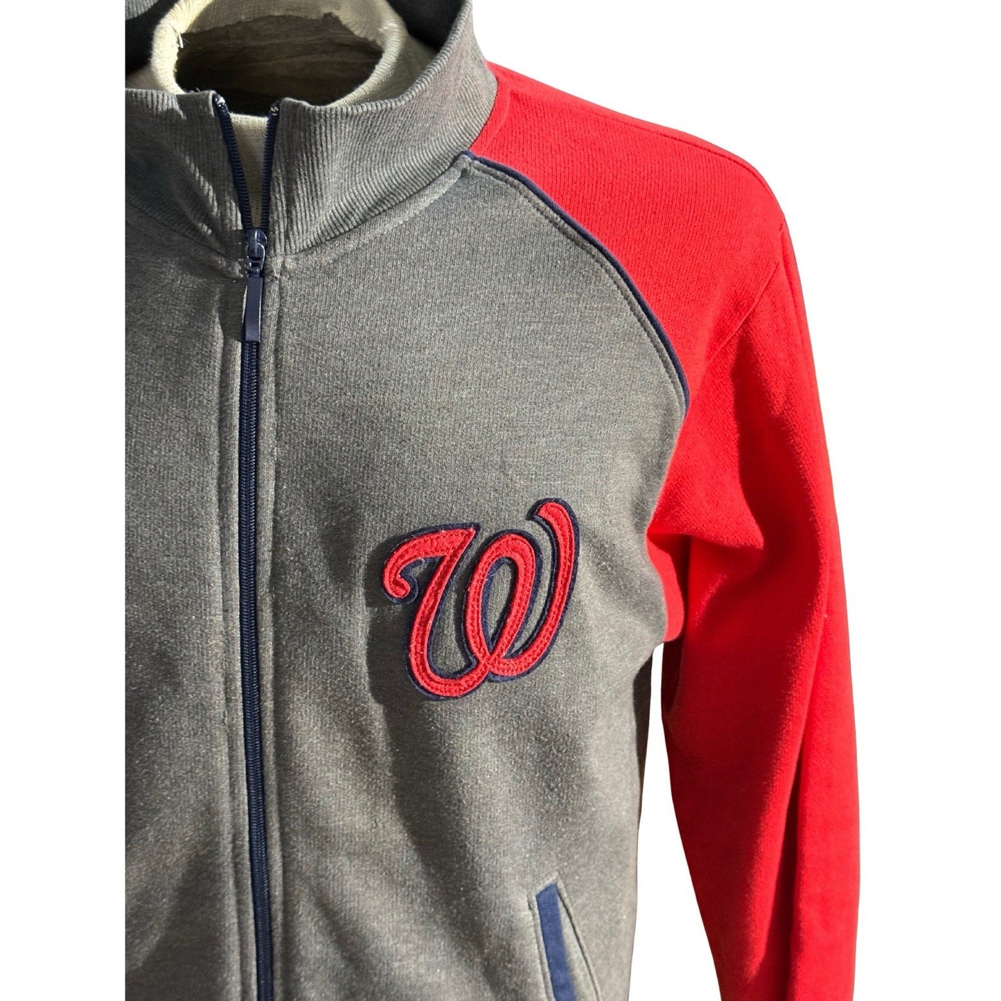 Majestic Washington Nationals Full Zip Fleece Jacket Men M Gray Red MLB Vintage