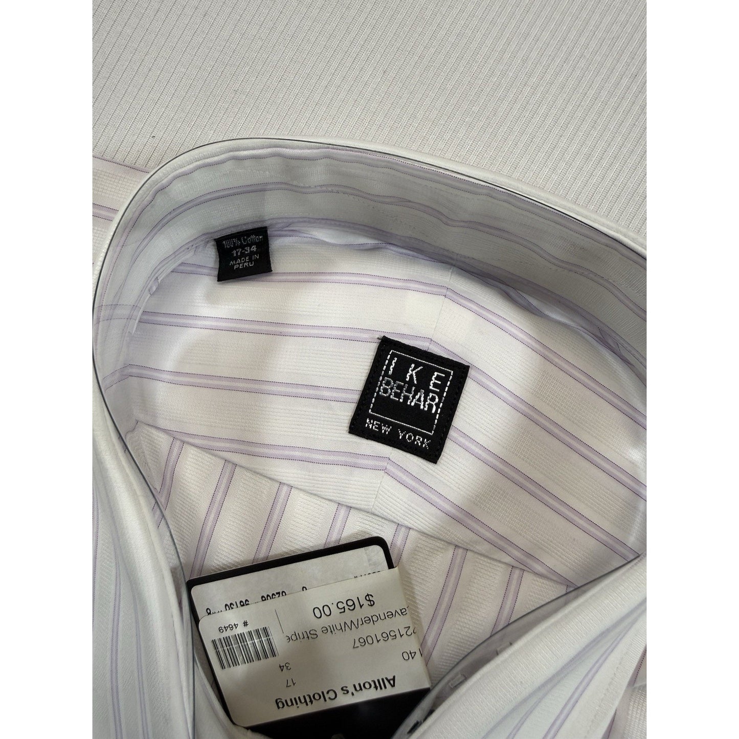 Ike Behar New York 17 34 Lavender Stripe Cotton Dress Shirt NWT Peru