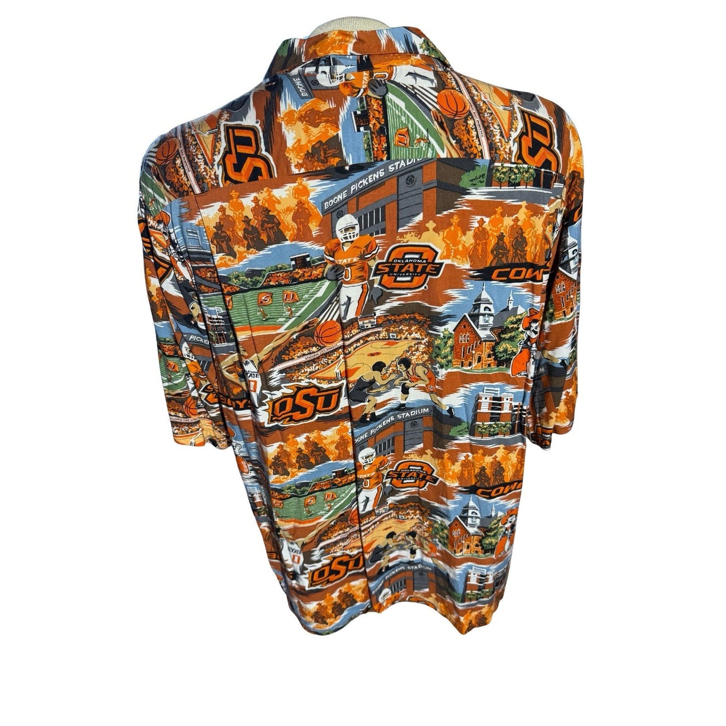 Reyn Spooner OSU Cowboys Hawaiian Shirt XL Oklahoma State Aloha Rayon Made Korea