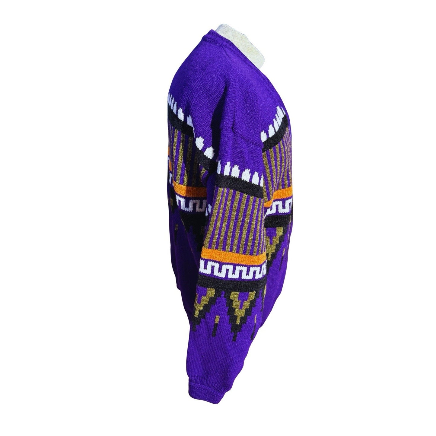 Vintage Concrete Sweater Cardigan Purple Geometric Knit Made in Hong Kong M