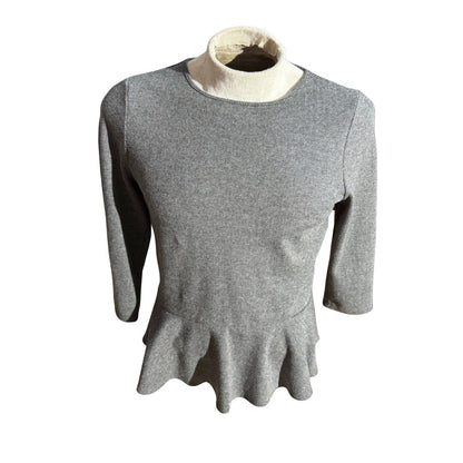 Lauren Ralph Lauren Gray Herringbone Peplum Top Women’s L 3/4 Sleeve Stretch