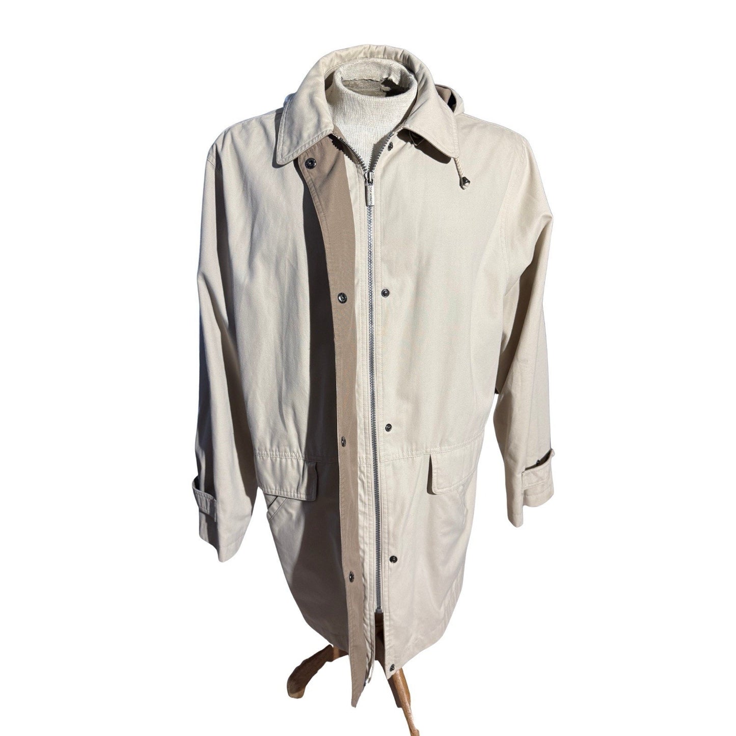 London Fog Men’s XL Limited Edition Trench Coat Beige Tan Hooded Water Resistant