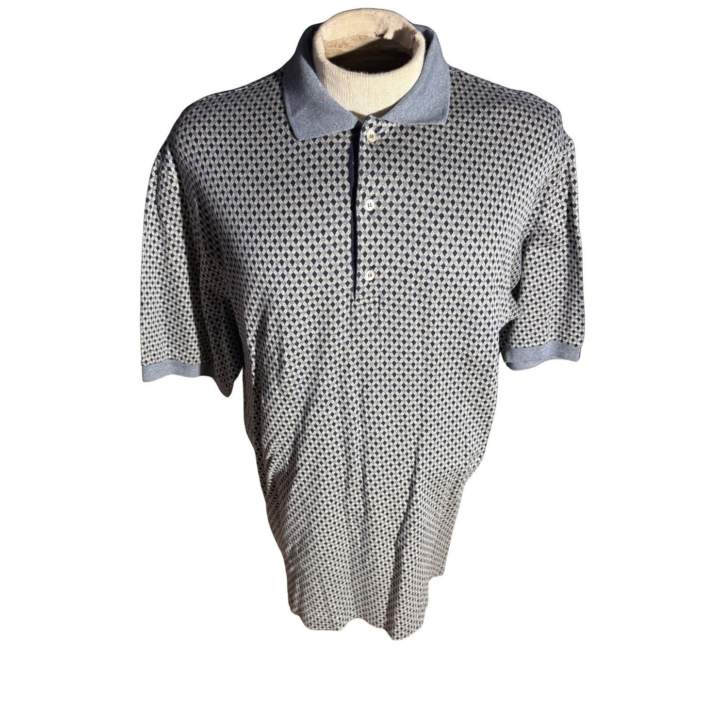 Bobby Jones Polo Shirt XL Made in Italy Blue Geometric Cotton Knit Golf