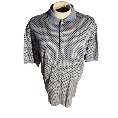 Bobby Jones Polo Shirt XL Made in Italy Blue Geometric Cotton Knit Golf