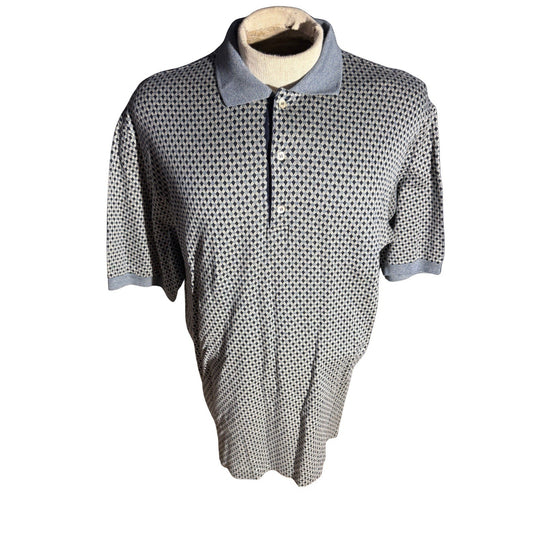 Bobby Jones Polo Shirt XL Made in Italy Blue Geometric Cotton Knit Golf