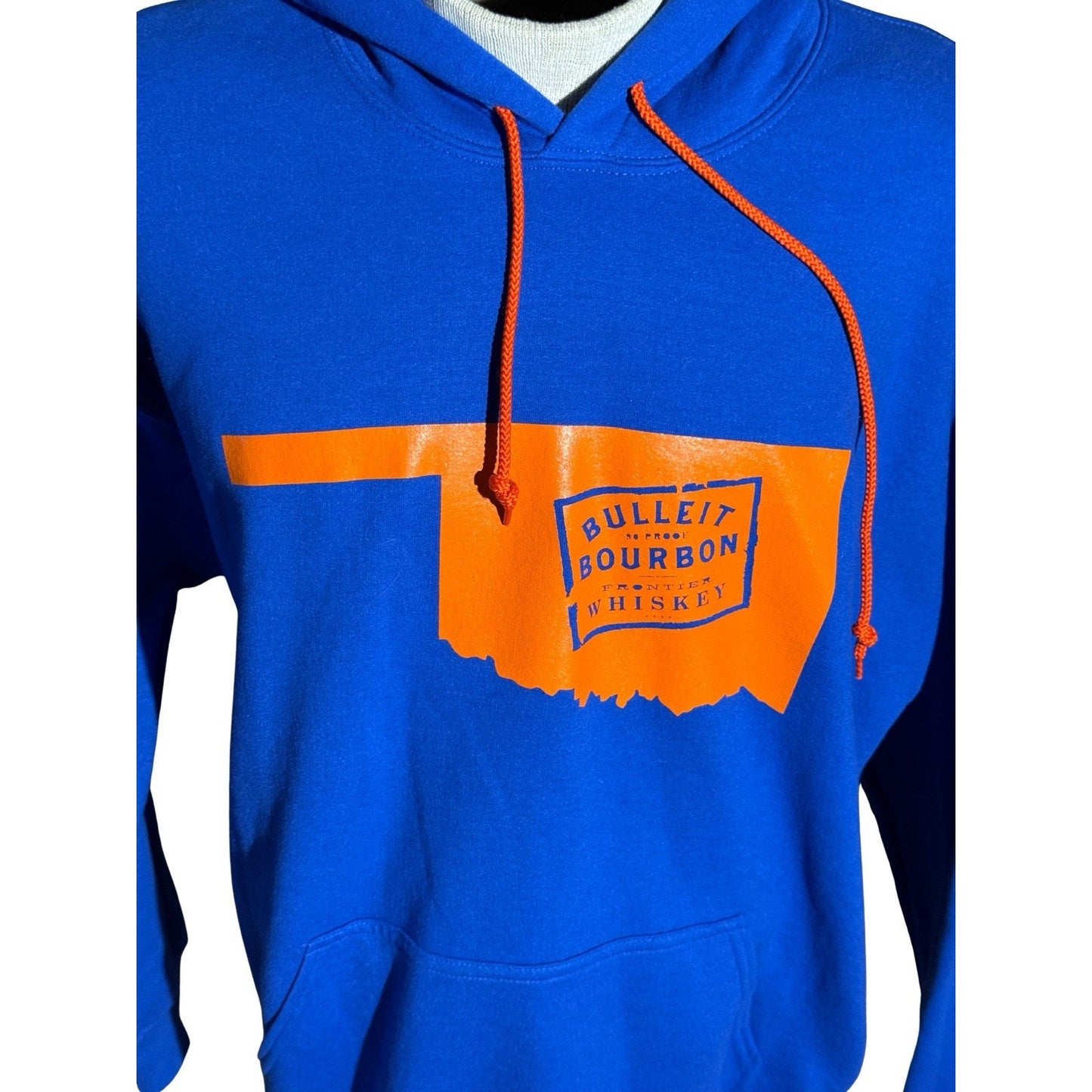 Gildan Heavy Blend Hoodie XL Blue Oklahoma Bulleit Bourbon Whiskey Promo