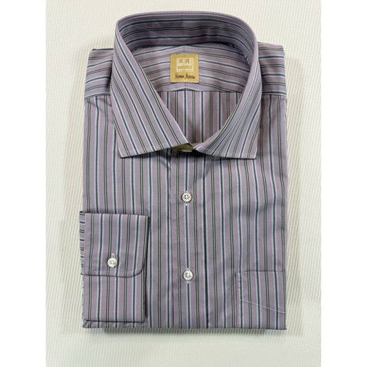 Ike Behar Neiman Marcus Dress Shirt 17.5 Large Lavender Stripe NWT