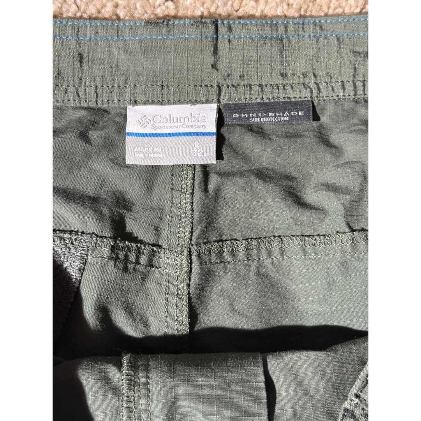 Columbia Men’s Omni-Shade Cargo Pants L 32L Green Active Fit NWT Sun Protection