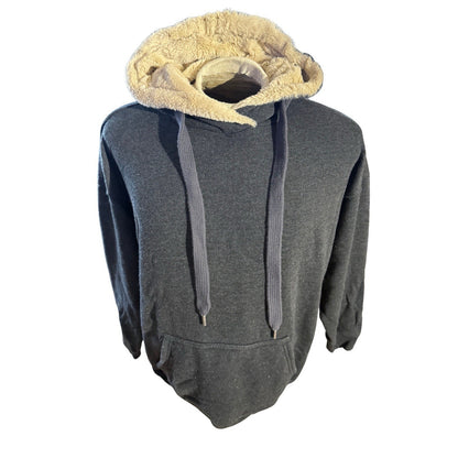 Aerie Women’s Medium Hoodie Black Pullover Sweatshirt Sherpa Faux Fur Lined