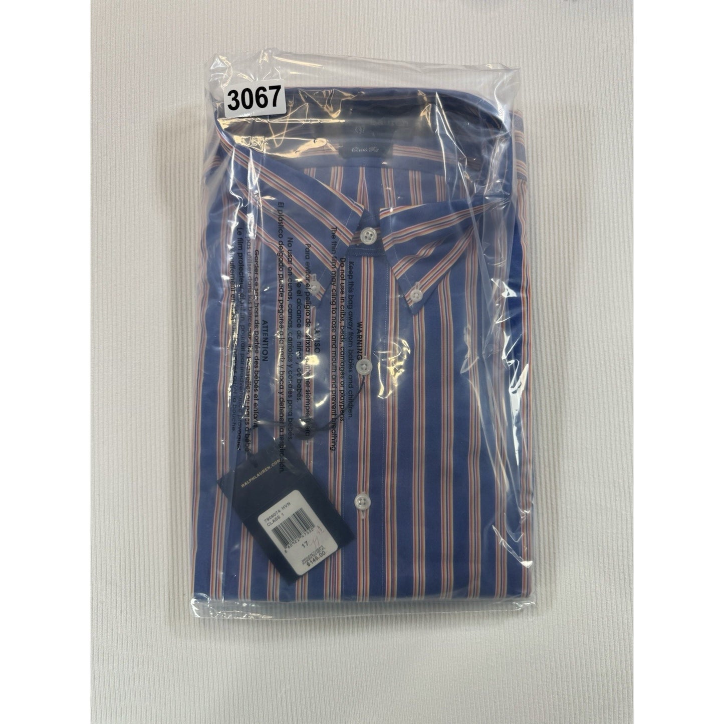 NWT Ralph Lauren Classic Fit 17 XL Blue Multicolor Stripe Dress Shirt