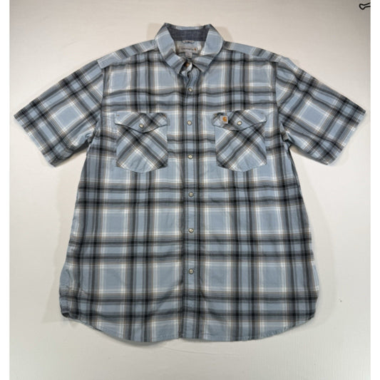 Carhartt Rugged Mens XL Plaid Western Pearl Snap Button Shirt Relaxed Fit