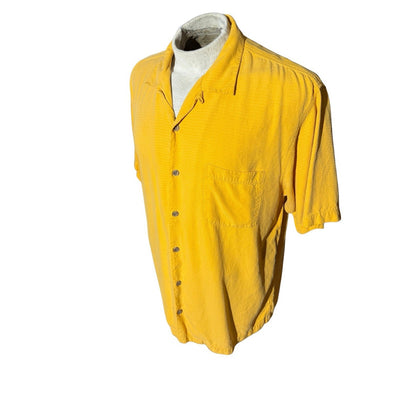 Tommy Bahama Men’s Silk Shirt L Yellow Short Sleeve Button Front Camp Casual