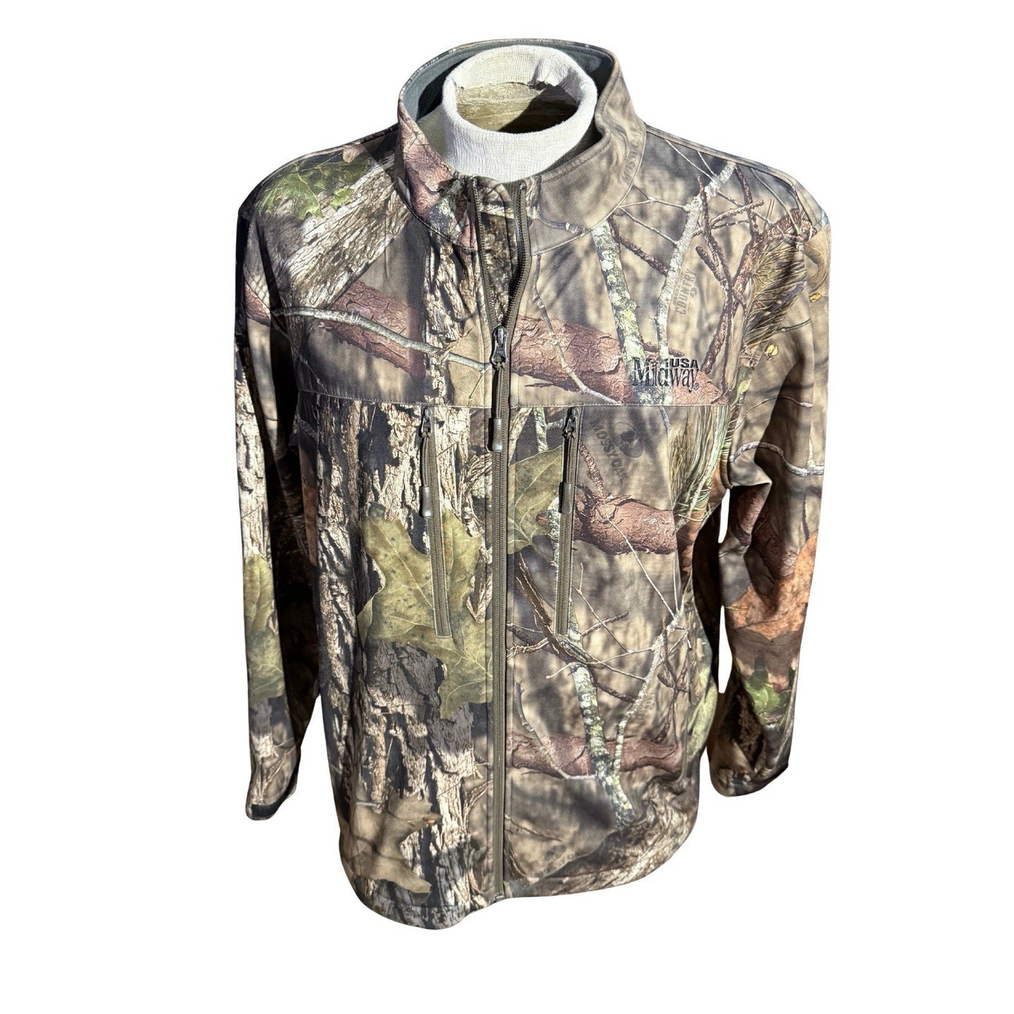 MidwayUSA Mossy Oak Camo Softshell Hunting Jacket Men’s XL Fleece Lined