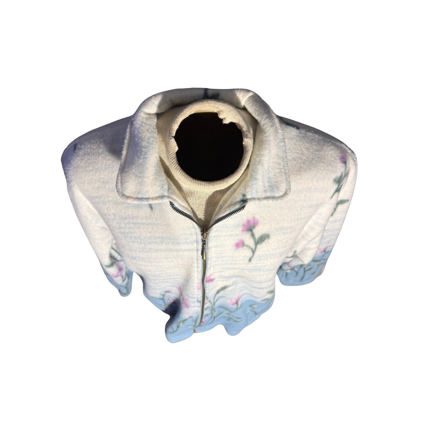 Vintage Teddi Fleece Zip Jacket Women’s Large Blue Floral 90s Made in Mexico