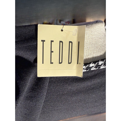 Vintage Teddi Women’s Cardigan Sweater L Black Houndstooth Trim NWT 80s Shoulder