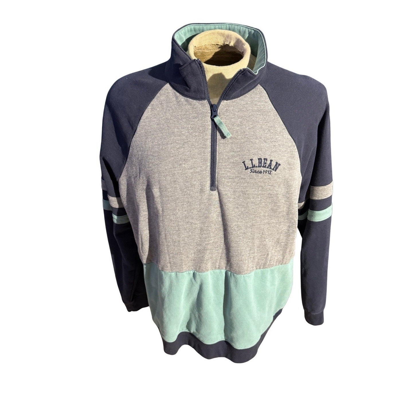 L.L.Bean Women’s 2X Plus Colorblock Quarter Zip Pullover Navy Gray Green