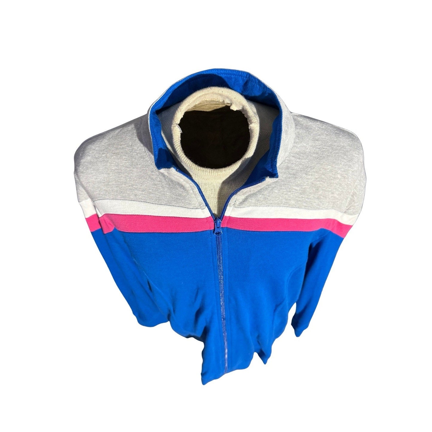 Woman Within Zip Up Track Jacket Plus 1X Blue Pink White Colorblock Retro Style
