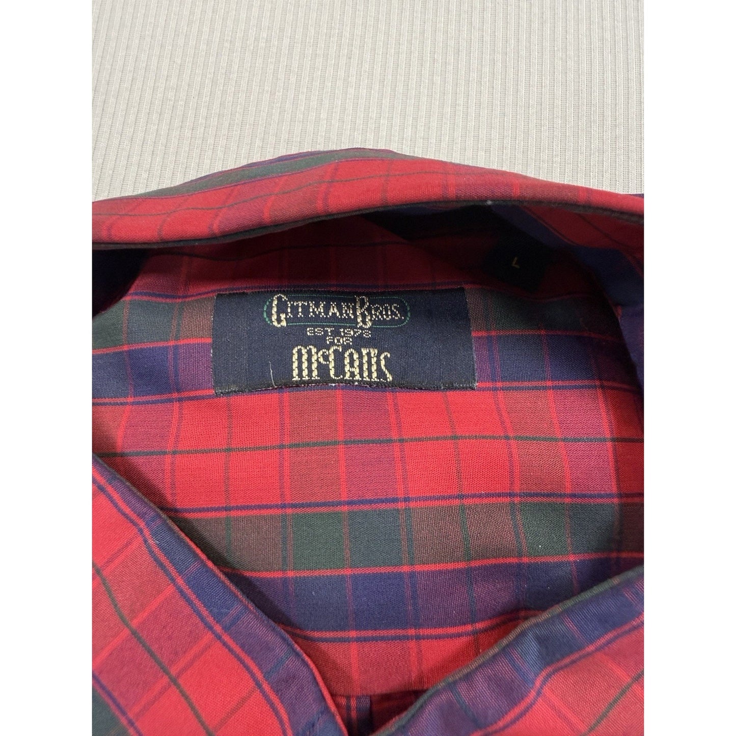 Vintage Gitman Bros for McCalls Tartan Plaid Button Down Shirt L USA