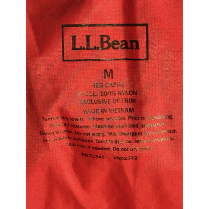 L.L. Bean Nylon Red Hooded Full Zip Raincoat Jacket Windbreaker Size Medium M