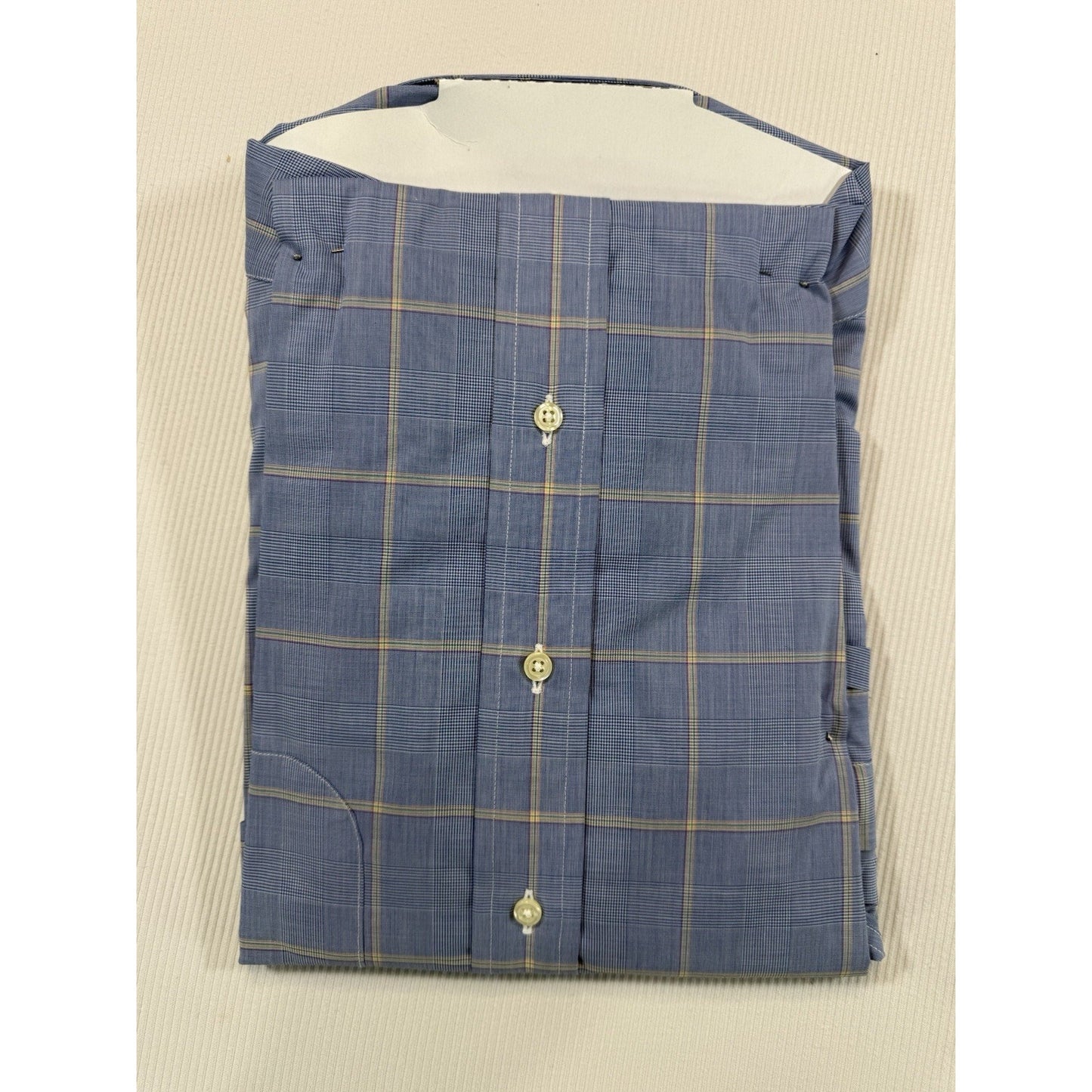 Gitman Bros McNair 17 34 Blue Glen Plaid Dress Shirt Made USA NOS