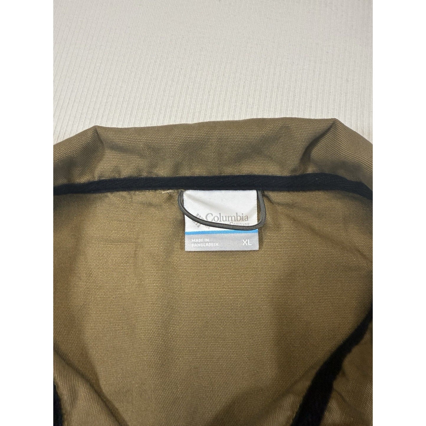Columbia Men’s XL Fleece Jacket Brown Gray Full Zip Canvas Yoke Outdoor