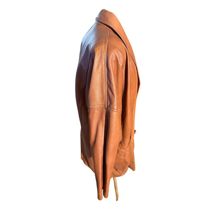 Vintage 80s Women Leather Blazer Jacket Black Echtes Leder L 271