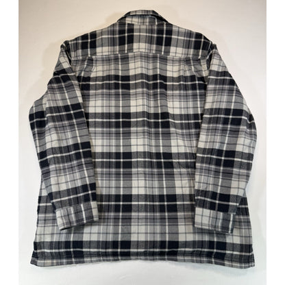 LL Bean Men Fleece Lined Flannel Shirt Jacket Black Gray Plaid Traditional Fit L