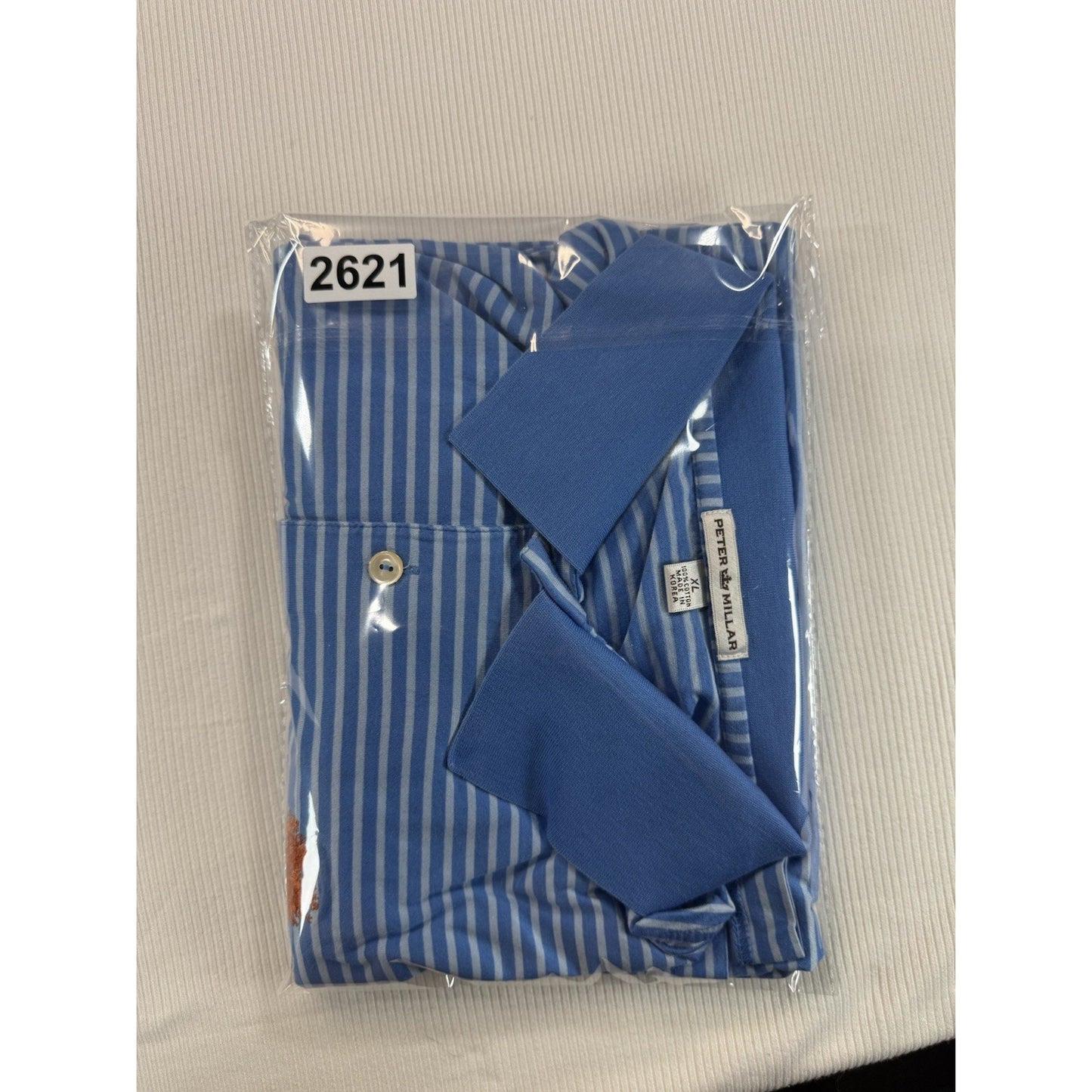 Peter Millar Oak Tree Golf Polo XL Blue Striped Cotton Korea